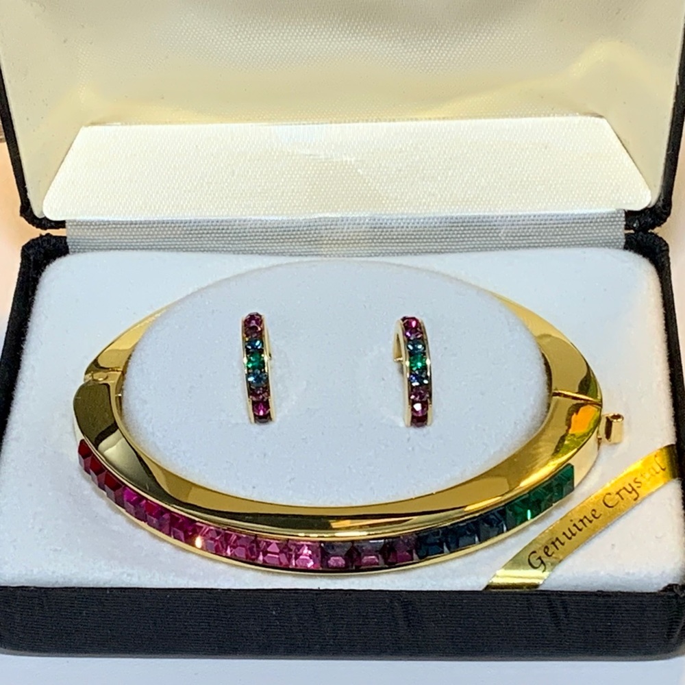 Multi-Color Austrian Crystal Bangle & Earrings Set - image 2